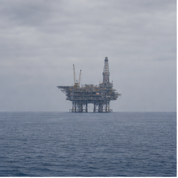 Editorial image of offshore gas infrastructure, maritime survey activity, and resource security