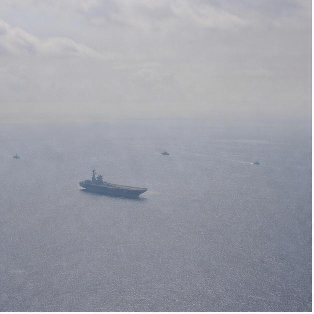Editorial image of maritime surveillance, naval transit, coastal radar, and ocean monitoring