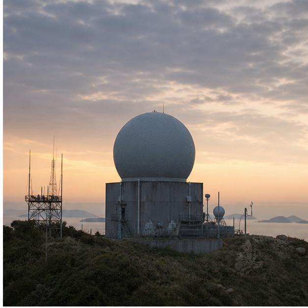 Editorial image of maritime surveillance, naval transit, coastal radar, and ocean monitoring