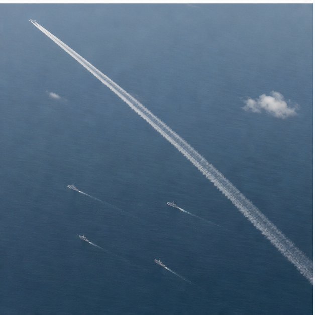 Editorial image of maritime surveillance, naval transit, coastal radar, and ocean monitoring