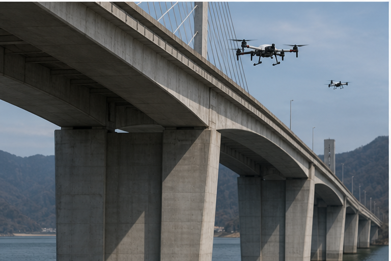 Editorial image of multiple drones used for logistics and infrastructure inspection