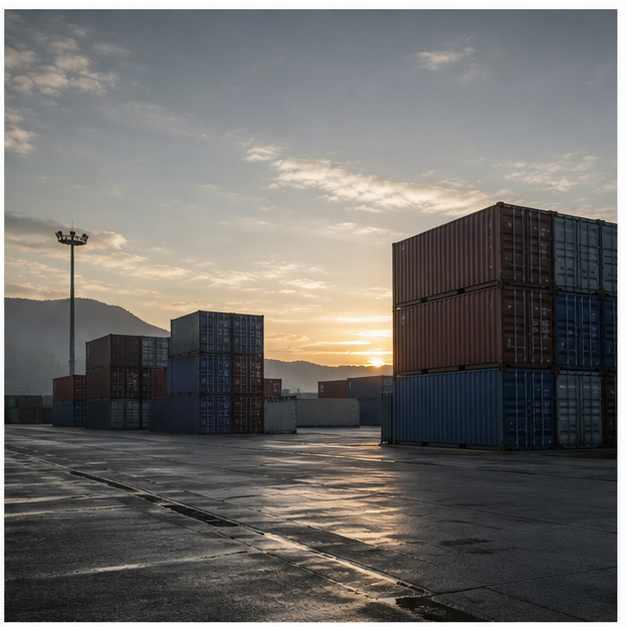 Military logistics crates and port supply imagery