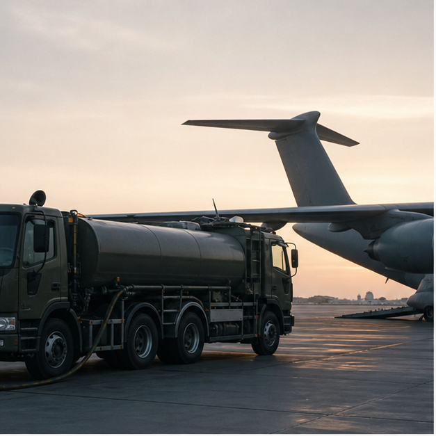 Editorial image of military logistics fuel and cargo support facilities