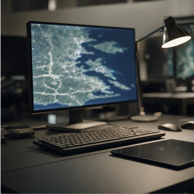 Editorial image of coastal radar, defense analysis, naval vessel, and secure port infrastructure