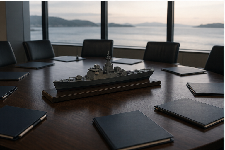 Model ship on an empty procurement table