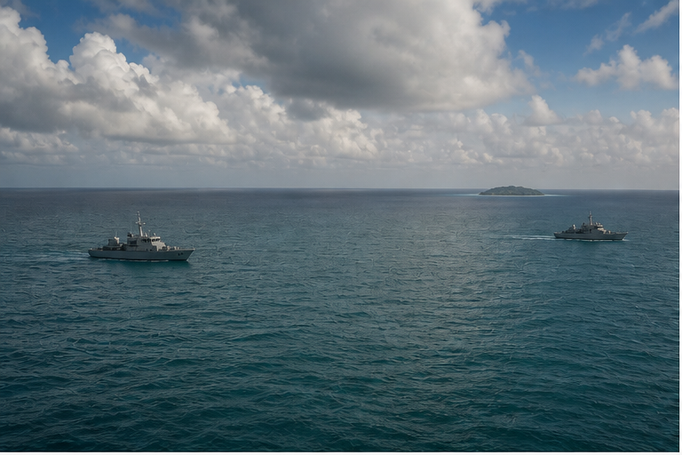 Small patrol vessels on a tropical sea