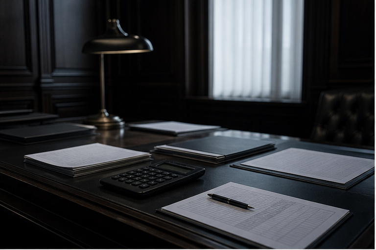 Finance desk with blank spreadsheets