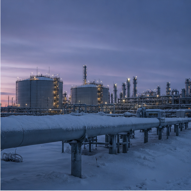 Cold LNG terminal and winter pipeline infrastructure for Sakhalin energy analysis