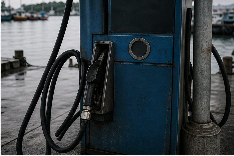 Dockside fuel hose without labels