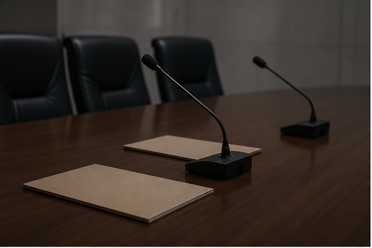 Empty diplomatic conference table