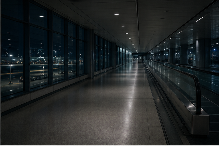 Quiet airport corridor without signage