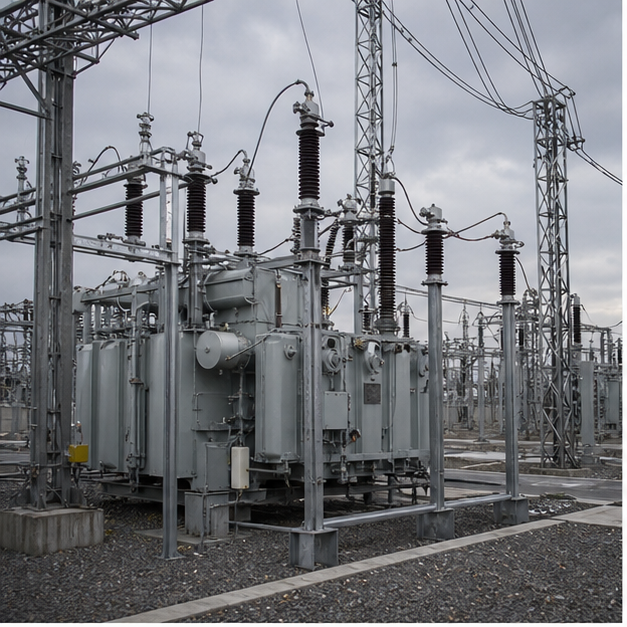 Editorial image of energy infrastructure, industrial equipment, logistics yards, and reconstruction materials