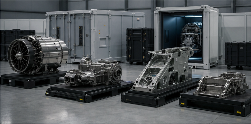 Precision aerospace components prepared for inspection and transport