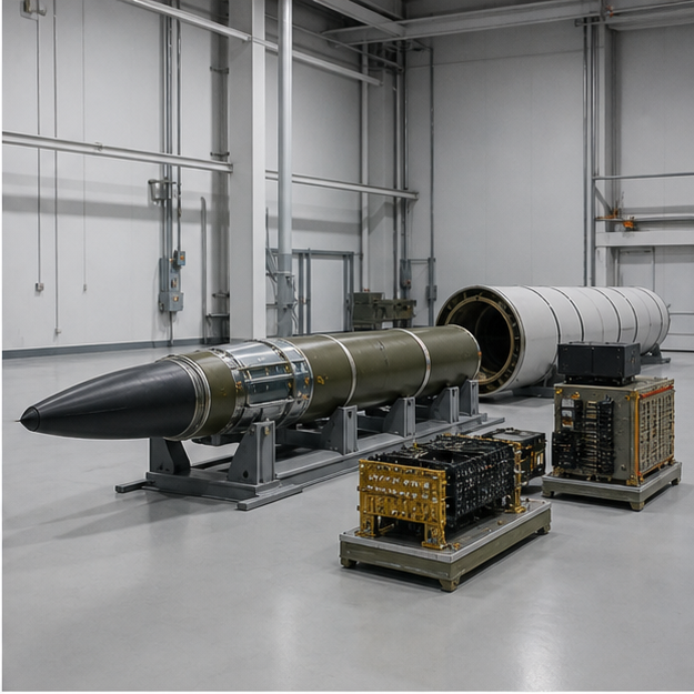 Interceptor body and guidance electronics in an empty factory cell