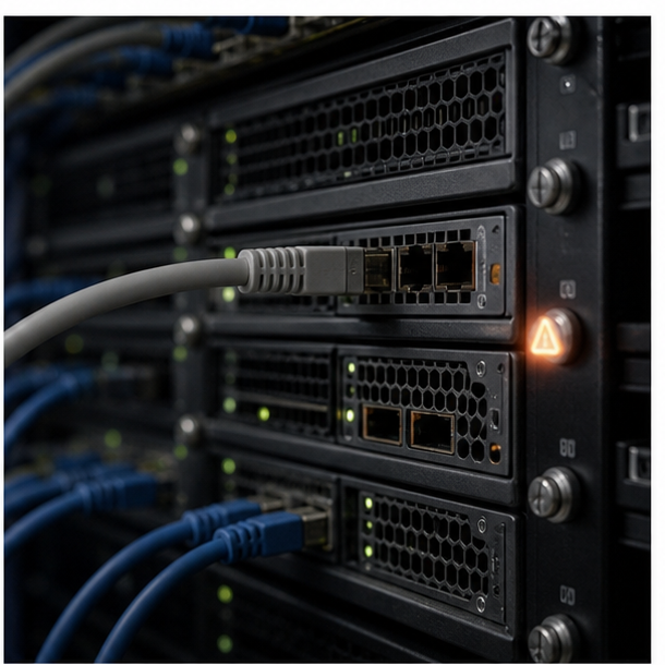 Isolated network cable connected to a secured server rack