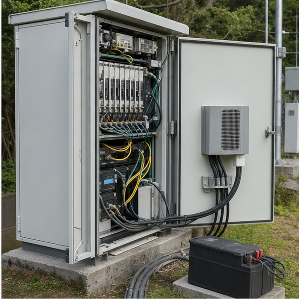 Resilient telecom cabinet with redundant cables and backup power