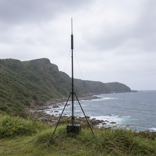 海岸に展開された無記名の通信アンテナ